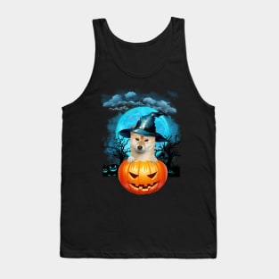 Shiba Inu Witch Hat Pumpkin And Blue Moon Halloween Tank Top